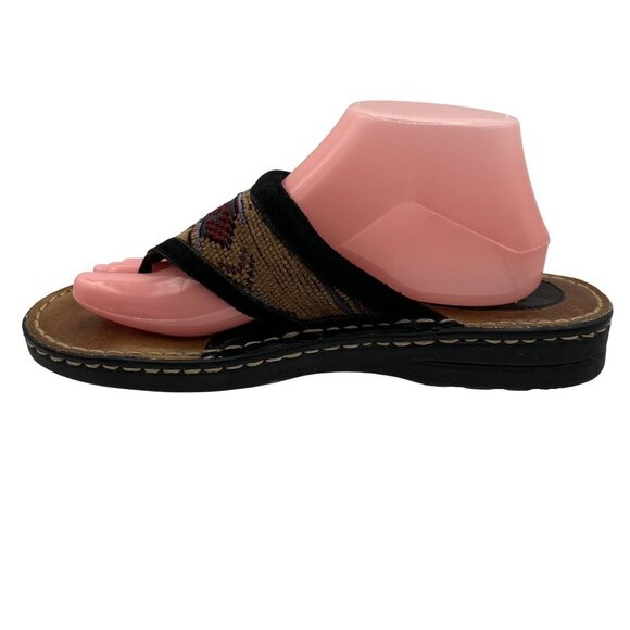 Minnetonka Womens 11 Aztec Leather Woven Thong Sandals Red Blue Boho Tribal - Picture 5 of 10